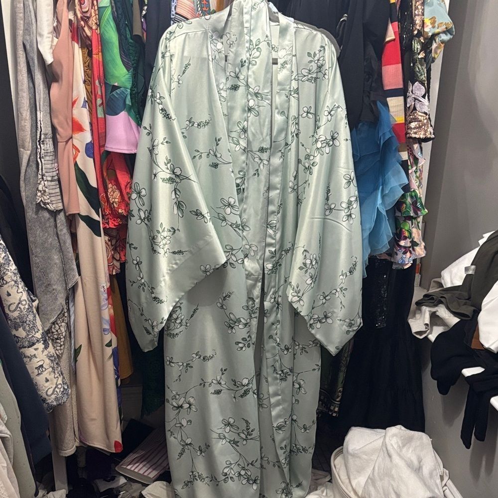 Vintage Floral Green Women's Kimono Jacket Robe NWOT